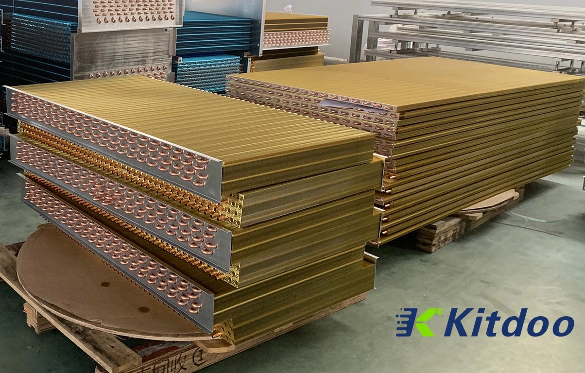 Kitdoo OEM personalizado com revestimento epóxi dourado aletas de alumínio bobinas de evaporador refrigeradas a ar