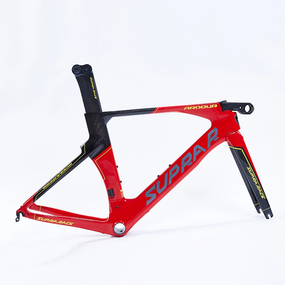 Quadro de bicicleta de triatlo de triatlo com fibra de carbono integrada vermelha e freio de aro com garfo