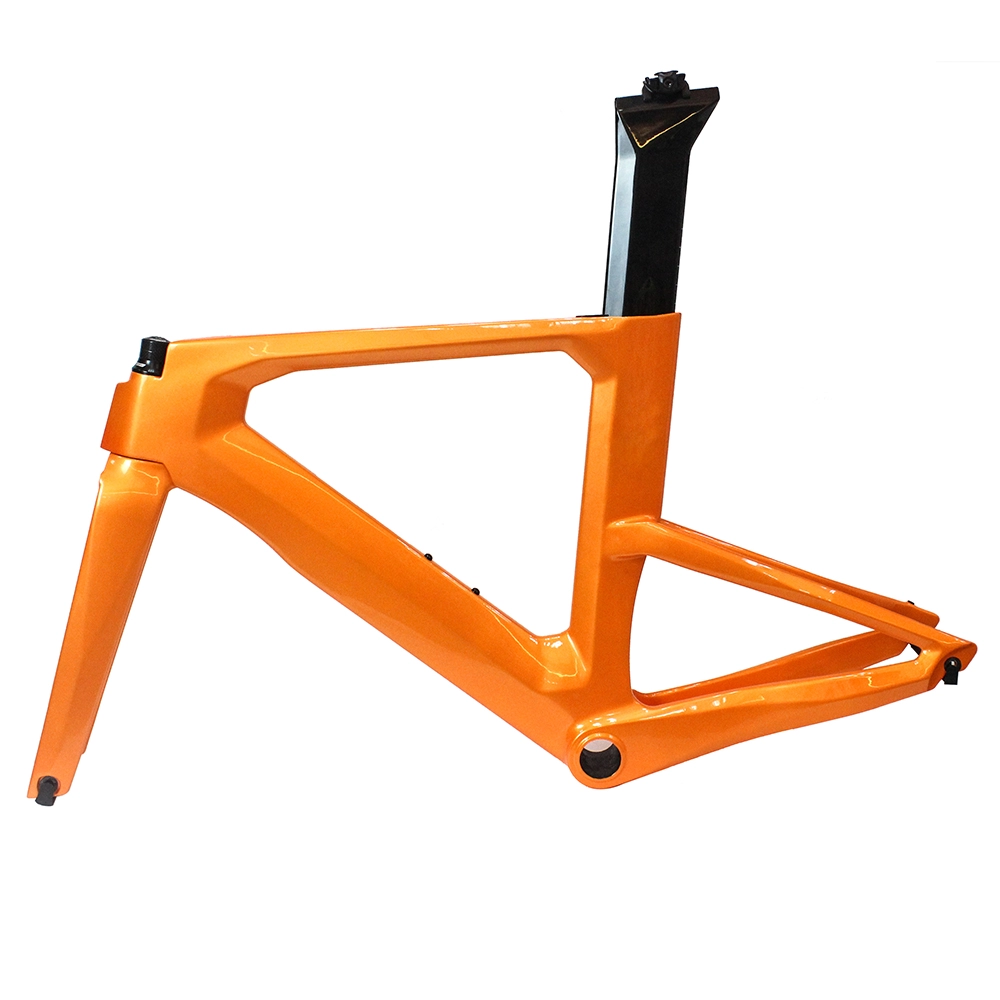 Quadro de bicicleta de triatlo de teste de tempo em carbono amarelo aro com garfo com roteamento de cabo interno completo pintura personalizada