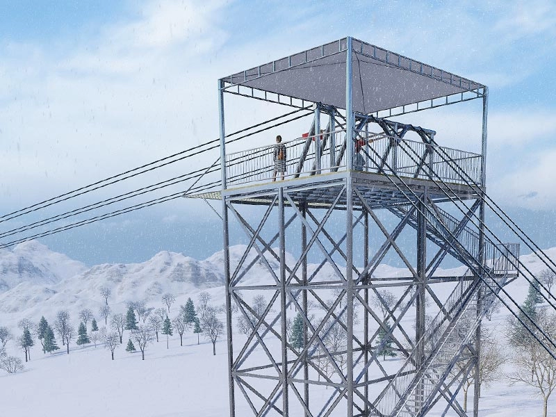 Equipamento de tirolesa de alta altitude para campo de neve