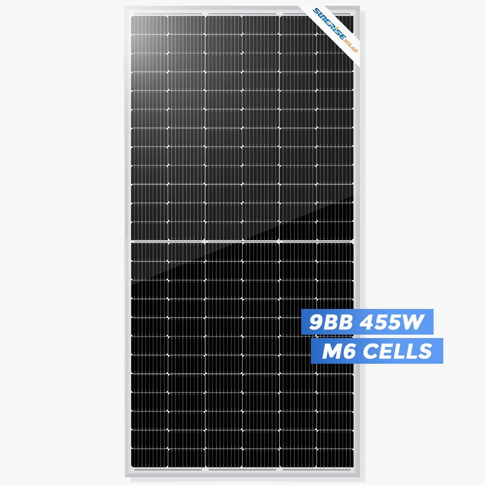 Painel solar de 144 células 166 mm meio corte 455 w com excelente eficiência de módulo