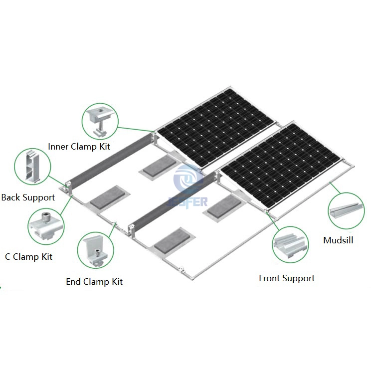 Sistema de montagem com lastro solar fotovoltaico de telhado plano