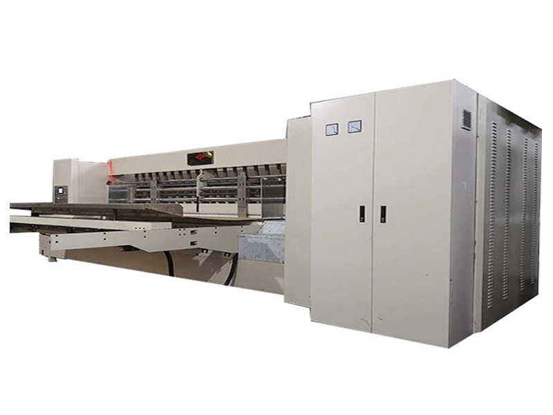 Máquina empilhadora e cortadora de ranhura para impressora flexográfica de alta velocidade