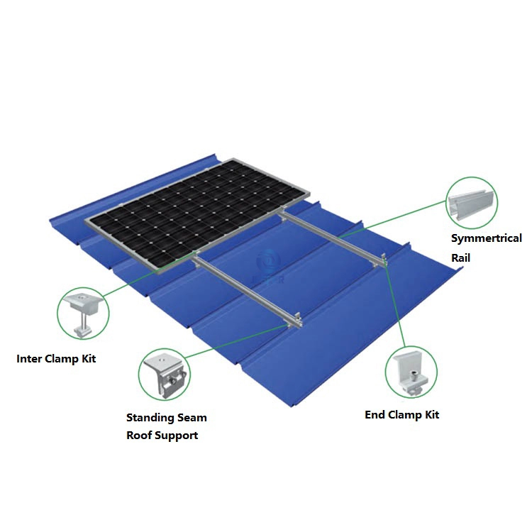 Sistema de montagem solar de telhado de metal de costura permanente