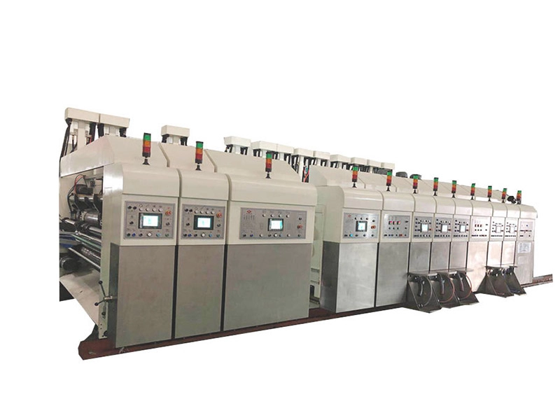 Máquina empilhadora e cortadora de ranhura para impressora flexográfica automática