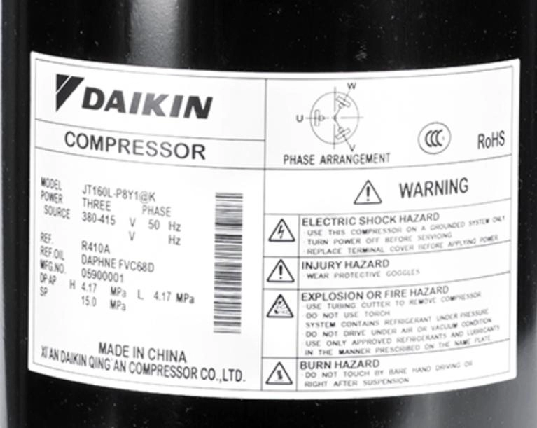 Compressores Scroll comerciais Daikin R410A 50900BTU 5HP