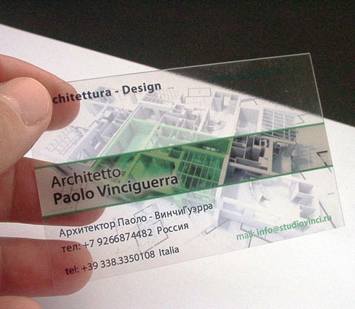 Cartão de visita transparente em PVC com impressão em cores