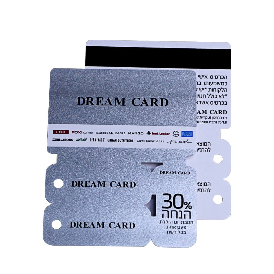 Impressão em pó de prata 4 em 1 cartão magnético de combinação de PVC com código de barras
