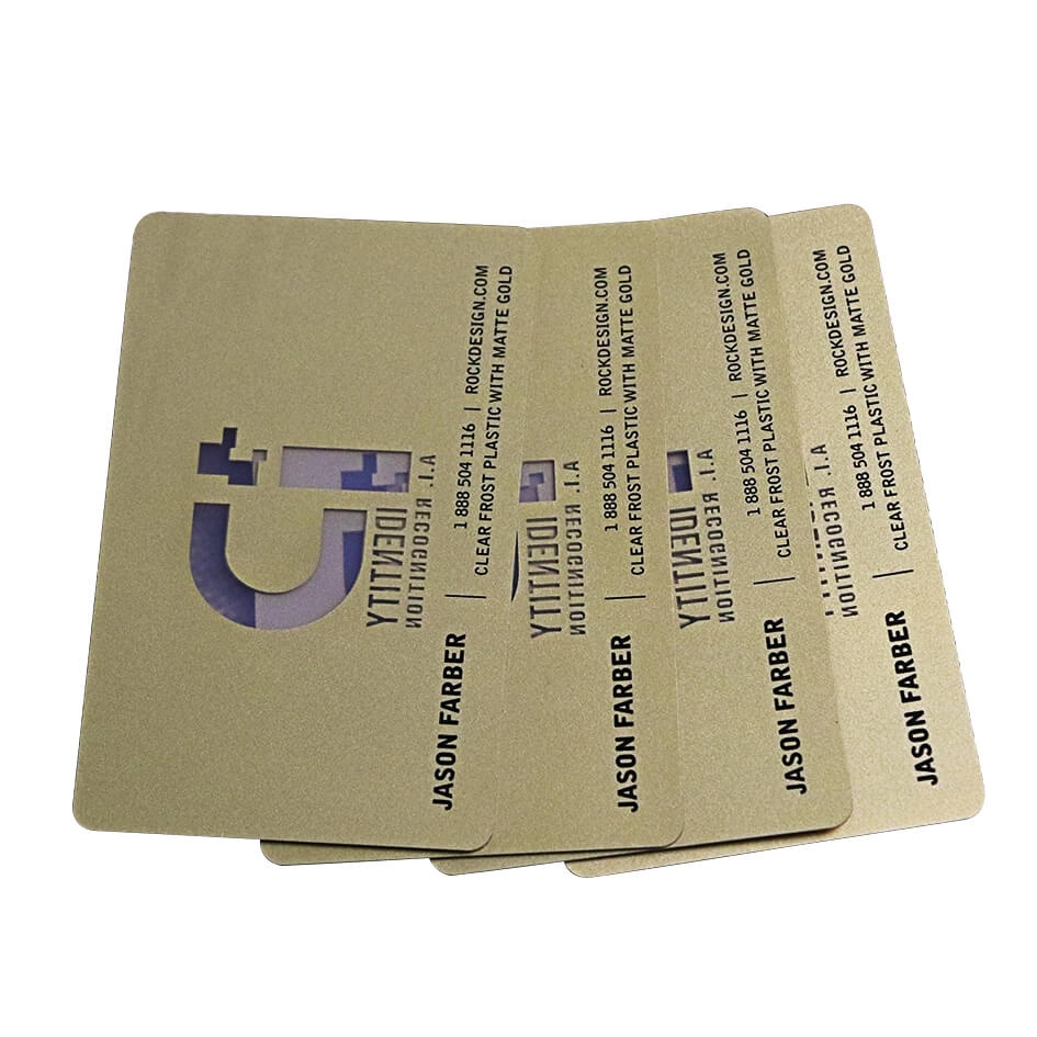 Cartões de visita transparentes de PVC com pó de ouro fosco CR80