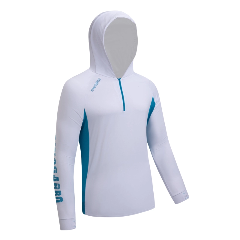Camisa de pesca masculina manga longa 1/4 zíper proteção solar UV UPF 50+ pulôver com capuz para corrida ciclismo caminhadas vela