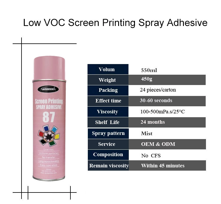 Adesivo adesivo em spray para serigrafia de baixo VOC