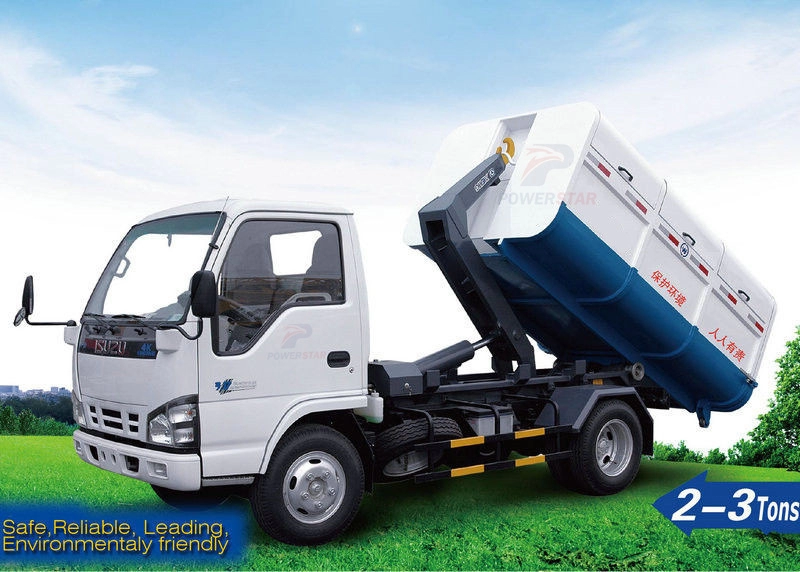 Caminhão de Lixo Isuzu 5cbm/m3/Caminhão de Gancho/Veículo de Contêiner de Resíduos