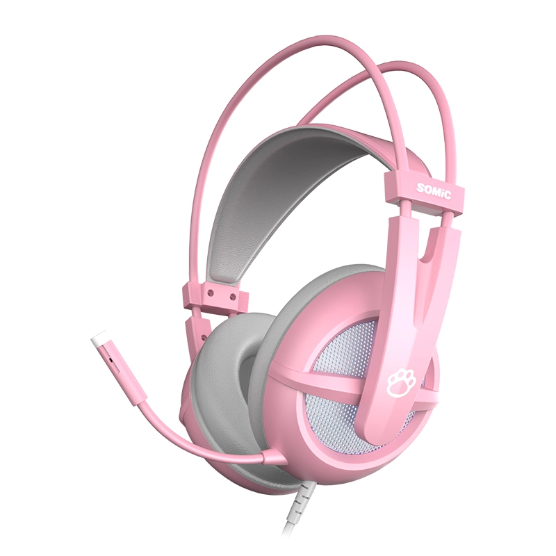SOMIC G238 Fones de ouvido com fio rosa para jogos de ouvido de gato para meninas