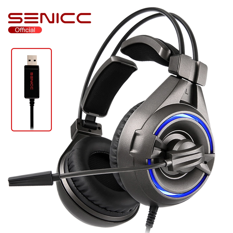 Fone de ouvido para jogos USB SENICC A6 Virtual 7.1 com microfone de led