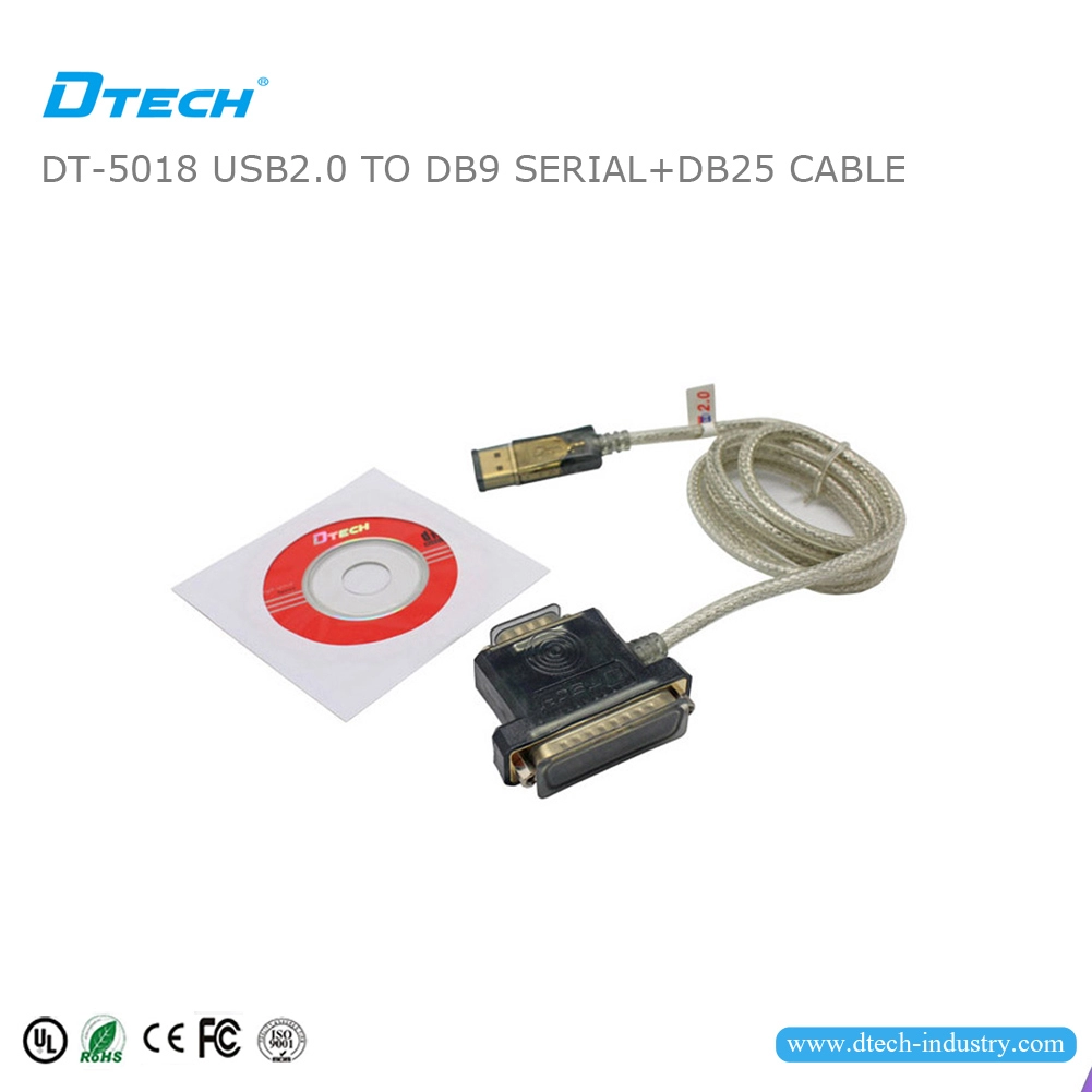 Cabo adaptador DTECH DT-5018 USB 2.0 para RS232 DB9 e DB25