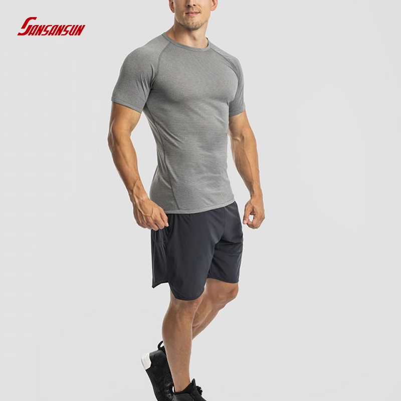 Camisas de ginástica apertadas masculinas de tecido esportivo profissional