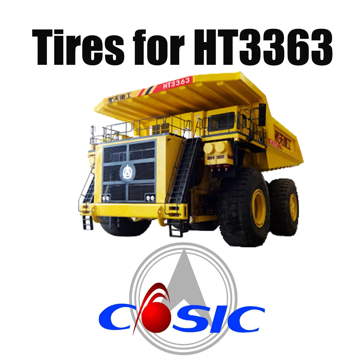Caminhões basculantes de mineração HT3363 montados com pneus OTR gigantes 59/80R63