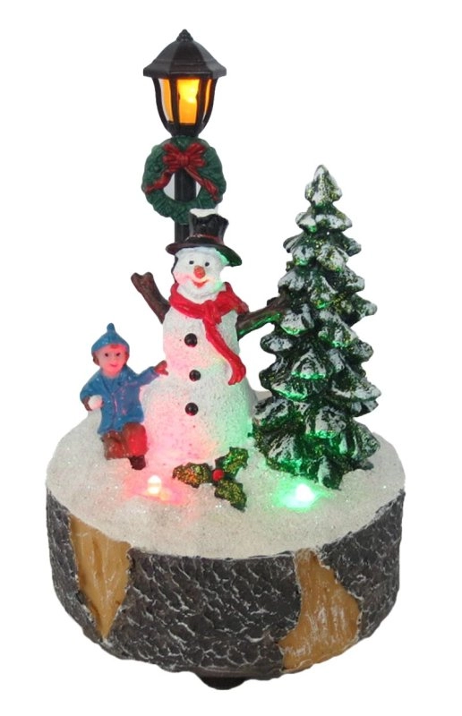 Boneco de neve de Natal iluminado, luta de bolas de neve e vila de coros