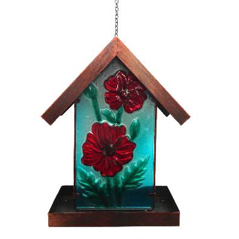 Flor de vidro decorativo e metal suspenso alimentador solar para pássaros/casa