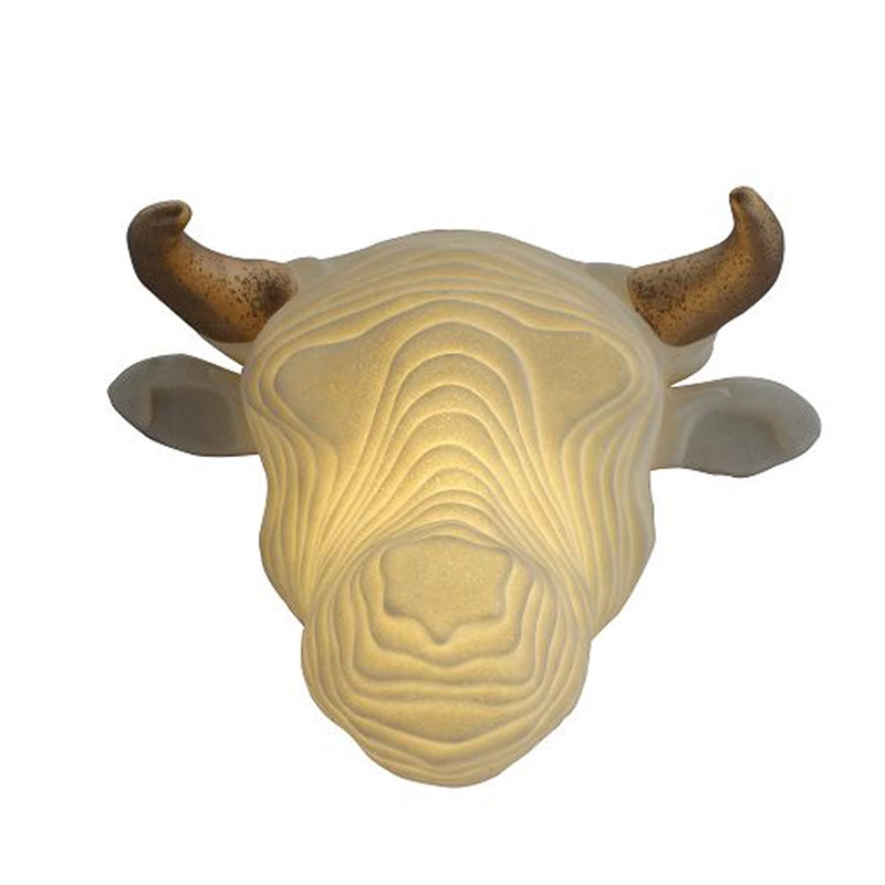 Escultura de parede de arenito cabeça de vaca em camadas com luz LED