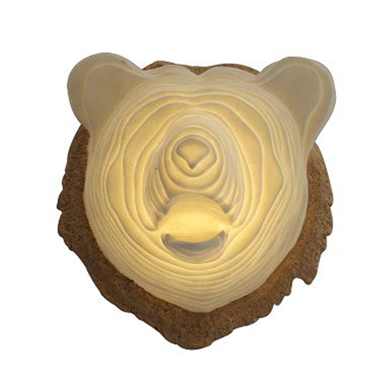 Luz LED de cabeça de urso em camadas de resina de taxidermia falsa