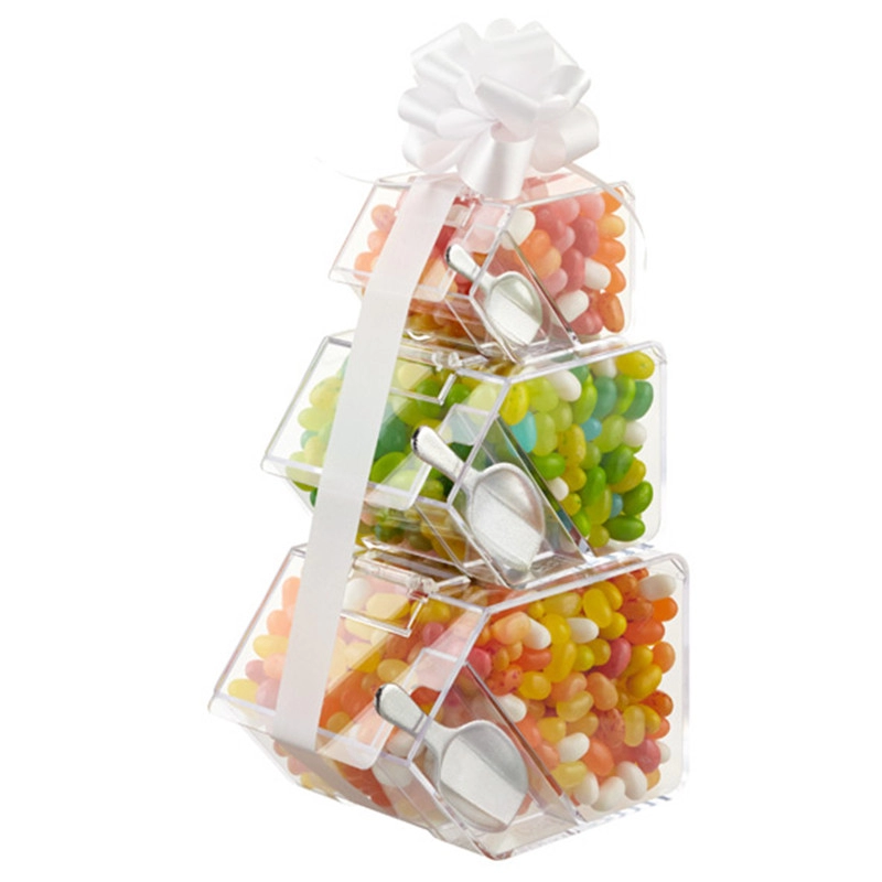 Caixa de lata de doces transparente para frutas doce plexiglás lata