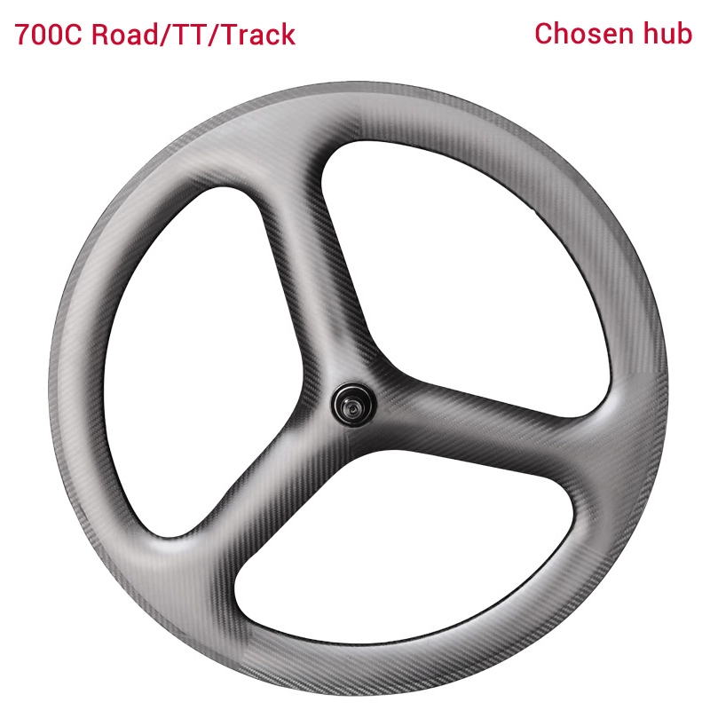 Roda de carbono LightCarbon 700C Aero de 3 raios para bicicleta de estrada/TT/pista