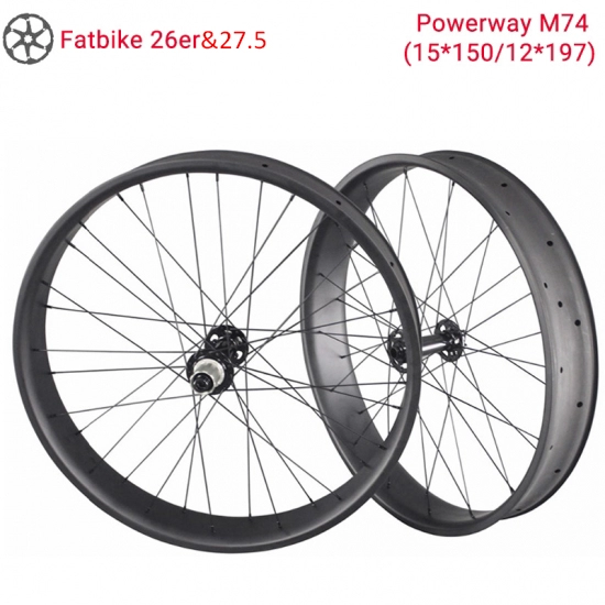 Rodas de bicicleta de neve Lightcarbon 26er e 27.5 Powerway M74 Fatbike rodas de carbono com aros largos de 65/85/90/75mm