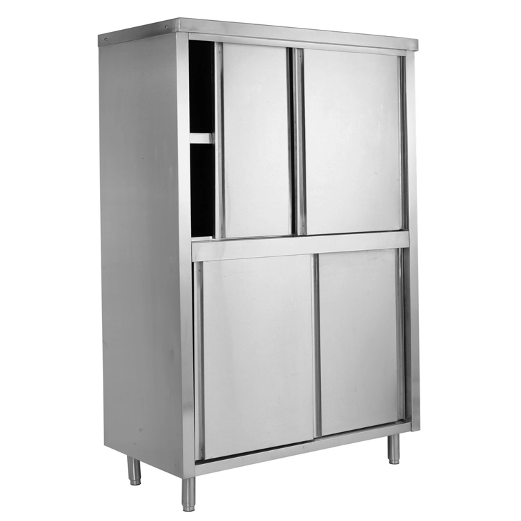 Armário de cozinha de aço inoxidável de armazenamento vertical com portas de correr