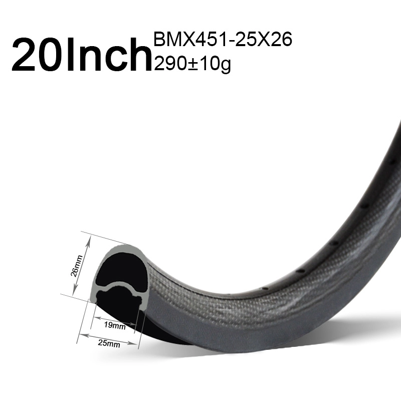 20 polegadas 25 mm largura 26 mm profundidade 451 aros de BMX de carbono