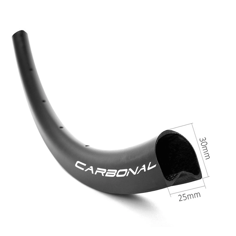 Estrada de bicicleta de carbono 700C em forma de U 30mm de profundidade 25mm de largura aro tubular