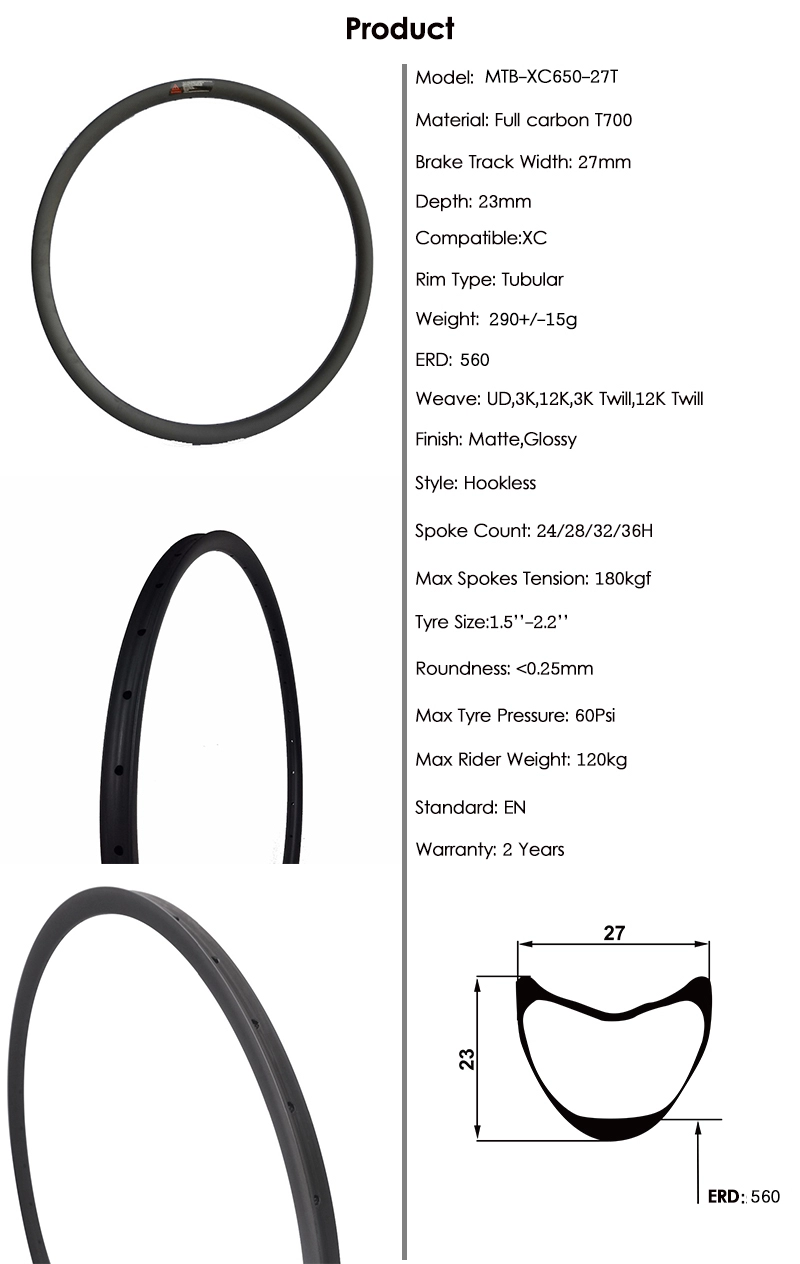 Aros tubulares Cyclocross 27,5 polegadas Superroad T700 650C Carbono XC 27*23,5 mm para bicicletas Mtb tubulares