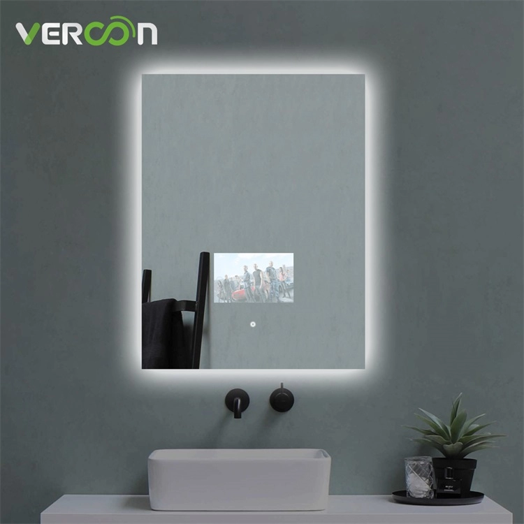 Espelho de vaidade inteligente retangular anti-embaçante iluminado por LED para banheiro