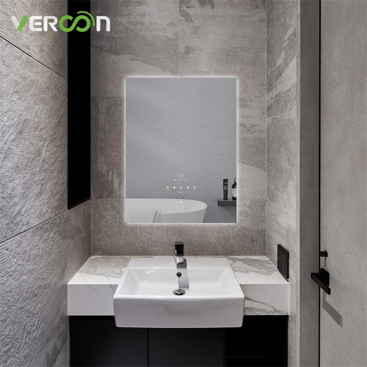 Espelho de vaidade de banheiro inteligente anti-nevoeiro de montagem em parede led com iluminação led regulável