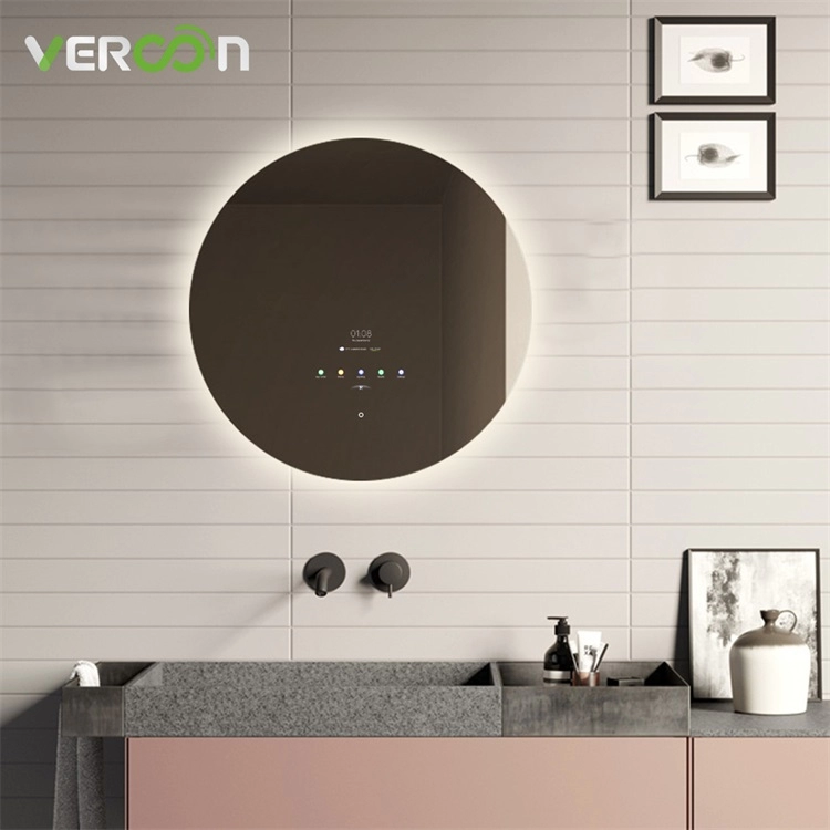 Espelho de banheiro inteligente Vercon Espelho de LED redondo Amazon