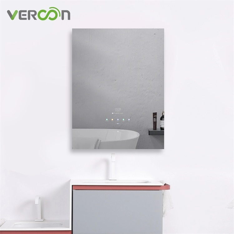 Espelho de vaidade de banheiro inteligente anti-nevoeiro de montagem em parede led com iluminação led regulável