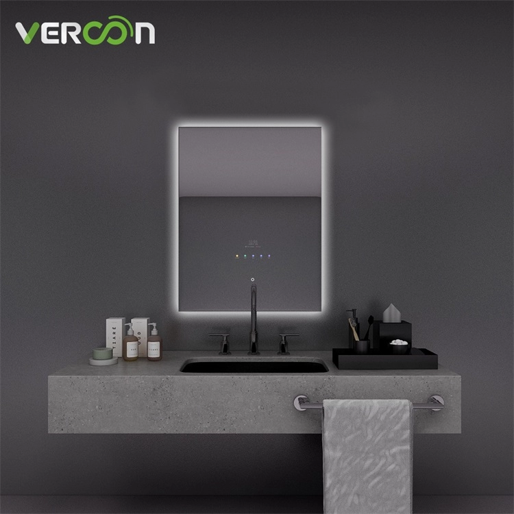 Nova chegada montado na parede android 11 à prova d'água retângulo retroiluminado espelho de banheiro inteligente com desembaçador