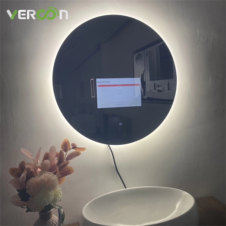Espelho de led inteligente à prova d'água iluminado espelho redondo para banheiro