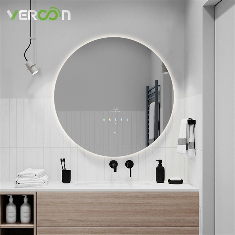 LED inteligente espelho conectar WiFi assistir TV tela sensível ao toque 600mm espelho retroiluminado redondo