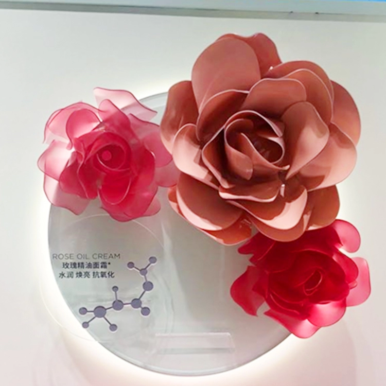 Adereços de flores de rosas acrílicas para decoração de casamento de vitrine