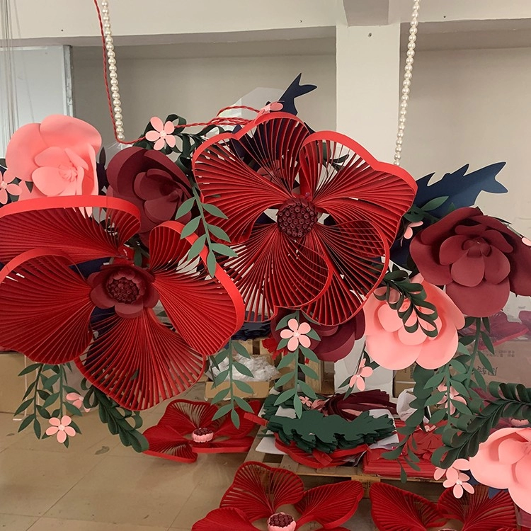 Exibição de adereços de flores de arte de papel de janela de natal