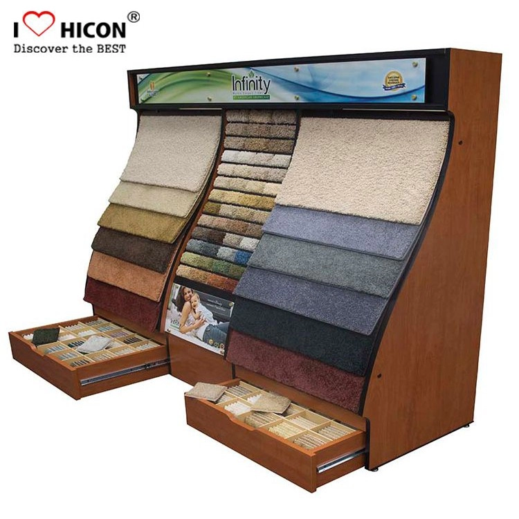Expositor de amostras de carpete de piso de madeira grande para venda com gaveta