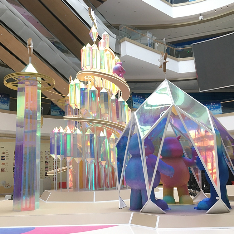 Decoração de castelo de arco-íris acrílico de cor mágica de natal personalizada