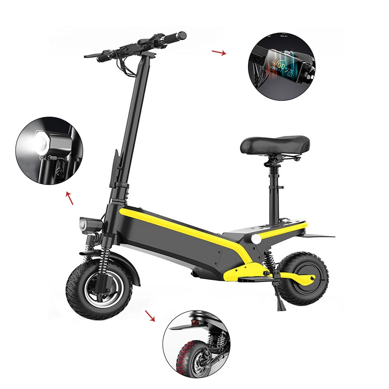 Pneus sólidos de 10 "- até 50 milhas e 30 MPH scooter dobrável para adultos com sistema de freio duplo, scooter elétrica com suspensão traseira
