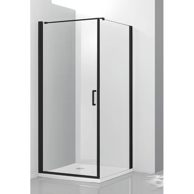 Compartimentos de chuveiro com porta pivotante preto fosco sem moldura