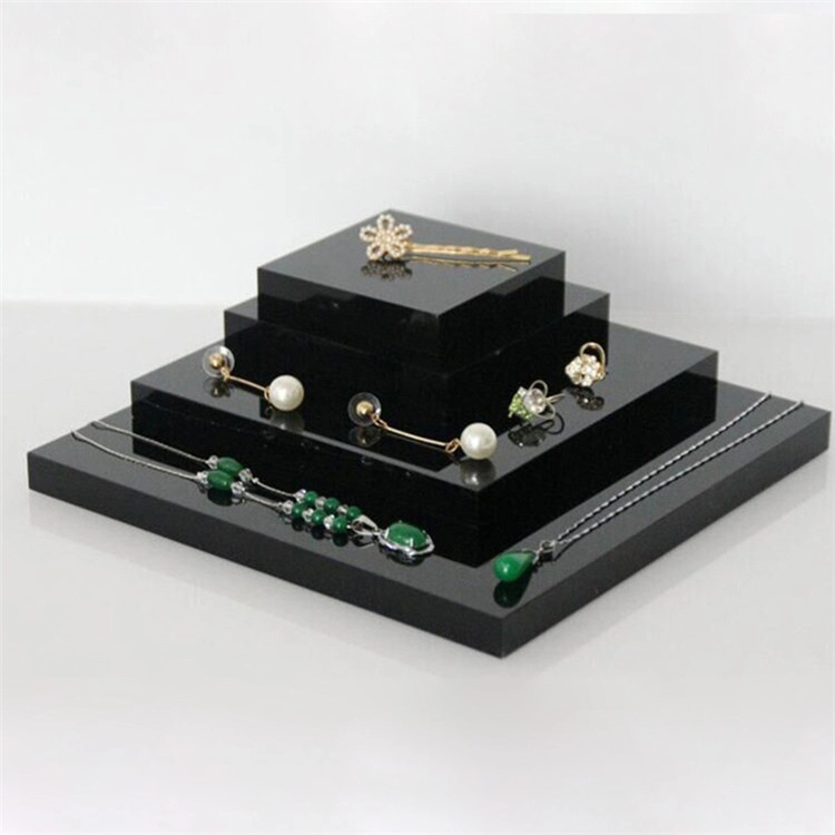 Expositor de joias em caixa de acrílico preto expositor de bloco sólido