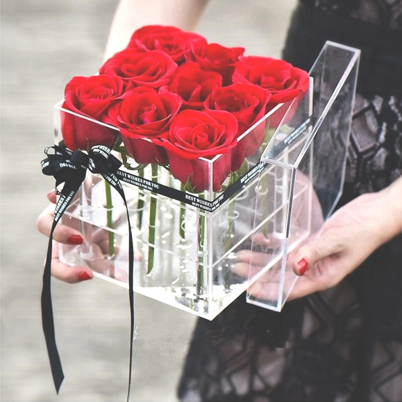 Caixa de acrílico flor quadrada rosa eterna caixa de coleta de flores caixa de cristal transparente