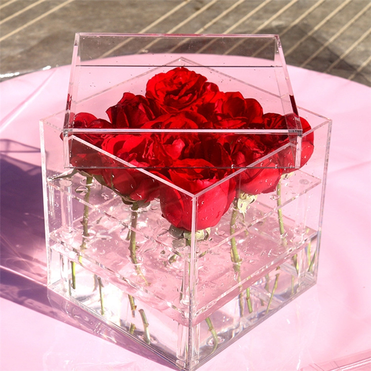 Caixa de rosa acrílica alta transparente à prova de poeira