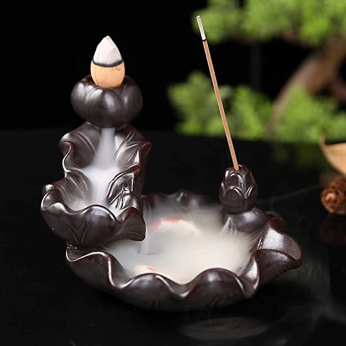 Porta-queimador de incenso cascata de cerâmica artesanal koi peixe decoração para casa