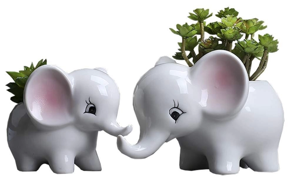 Vasos de cerâmica 2 peças elefante branco moderno plantador de suculentas decoração animal